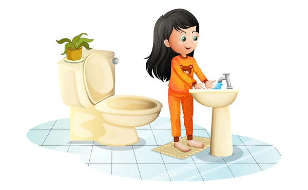 Ένα χαριτωμένο μικρό κορίτσι πλύσιμο τα χέρια της — Διανυσματικό Αρχείο