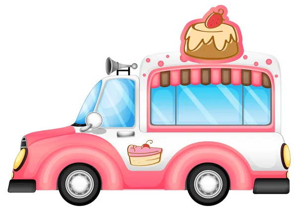 A pink vehicle selling cakes — Stock Vector