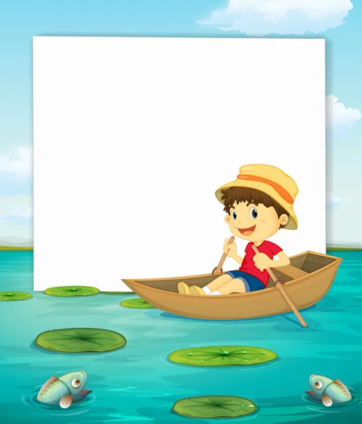 Niño en la bandera del barco — Vector de stock