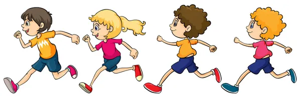 Chicos y chicas corriendo — Vector de stock