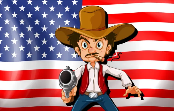 Ein Cowboy vor der US-Flagge — Stockvektor