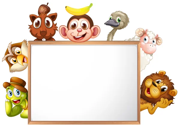 An empty signboard surrounded with animals — Stock Vector
