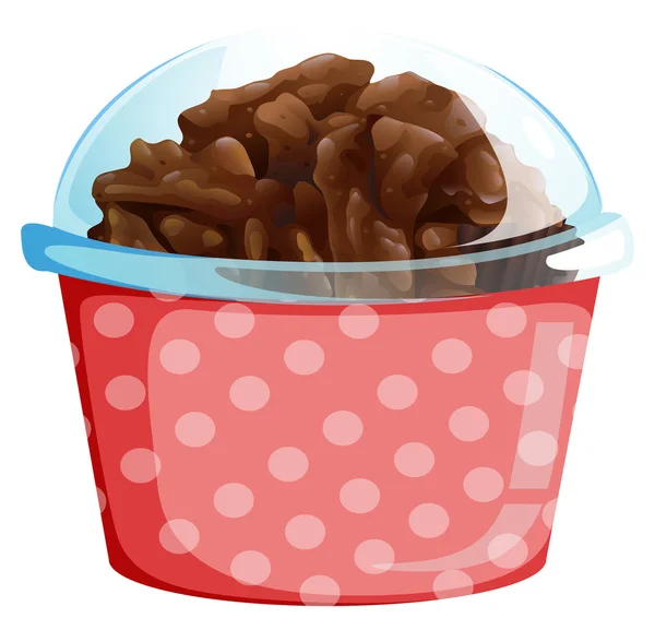 Um cupcake dentro do recipiente polkadot rosa — Vetor de Stock