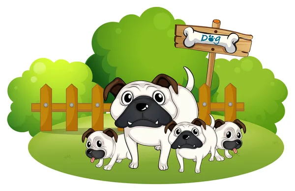 Bulldogs çitin yanında bir grup — Stok Vektör