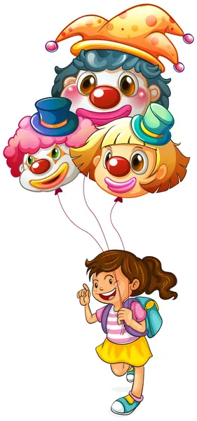 Una chica feliz sosteniendo globos de payaso — Archivo Imágenes Vectoriales