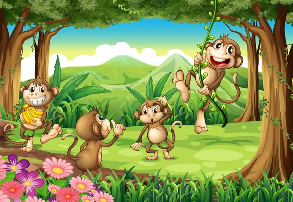 Monkeys playing — Stock Vector