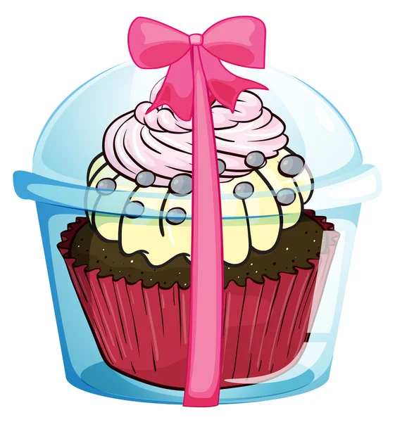 En cupcake med en rosa bandet spets Stockillustration