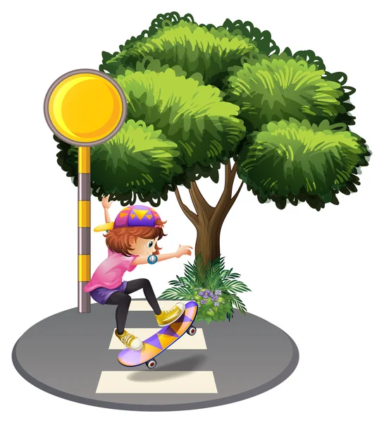 En flicka Skateboardåkning på gatan — Stock vektor
