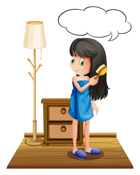 A girl combing her hair with an empty callout — Stock Vector