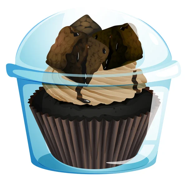 A transparent container with a chocolate cupcake — Stock Vector