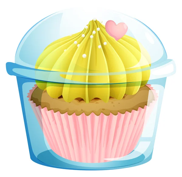 Um cupcake dentro do recipiente transparente — Vetor de Stock