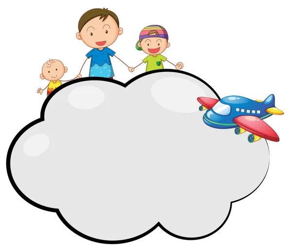 An empty cloud callout with a family and a plane — Stock Vector