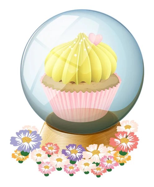 A clear crystal ball with a cupcake inside — Stock Vector