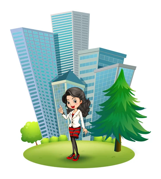 A woman outside the big buildings — Stock Vector