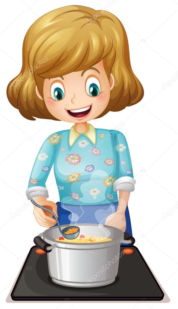 A happy mother cooking