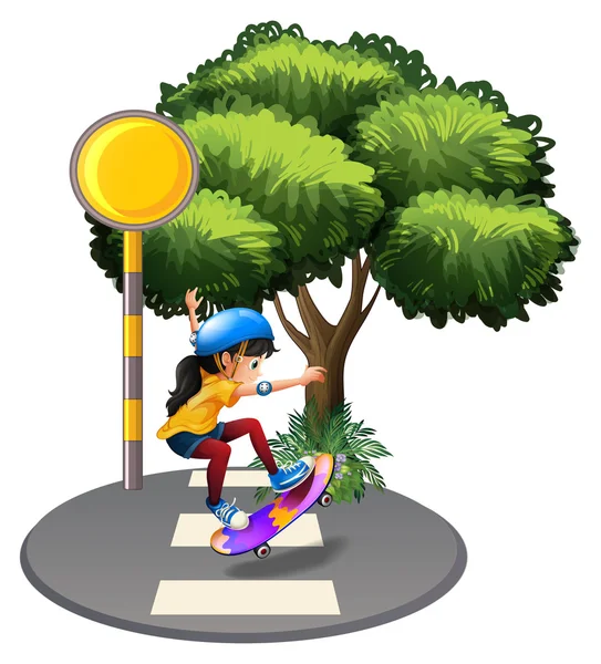 A street with a female skateboarder — Stock Vector