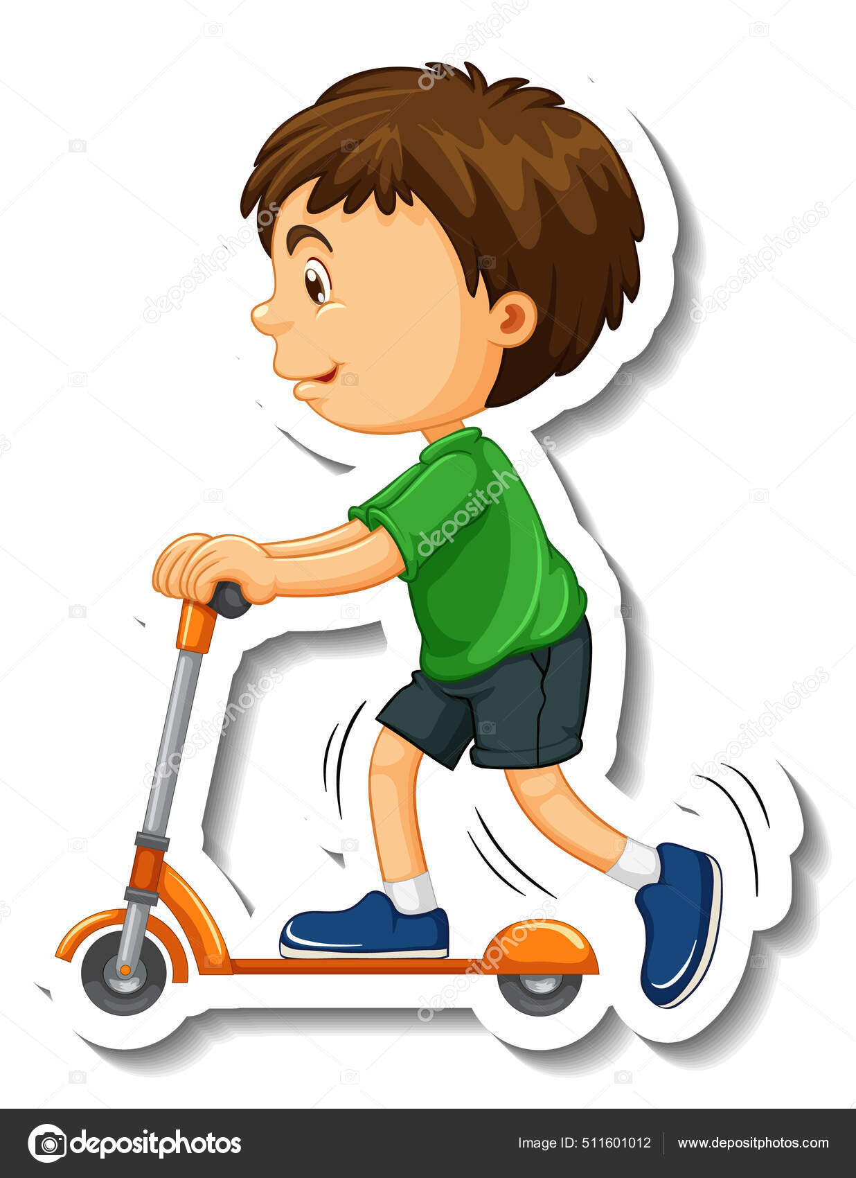 Шаблон Наклейки Мальчиком Скутере Персонаж Мультфильма.