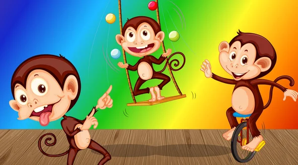 Opice Dělají Různé Činnosti Duhovém Gradientu Pozadí Ilustrace — Stockový vektor