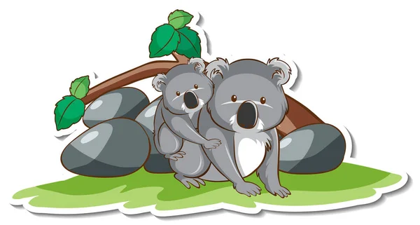 Zeichentrickfigur Von Koala Mutter Und Baby Aufkleber Illustration — Stockvektor