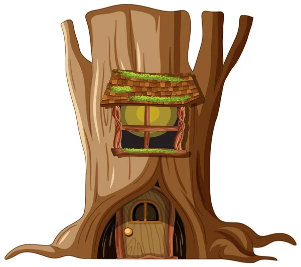 Casa Del Árbol Dentro Del Tronco Del Árbol Ilustración — Archivo Imágenes Vectoriales