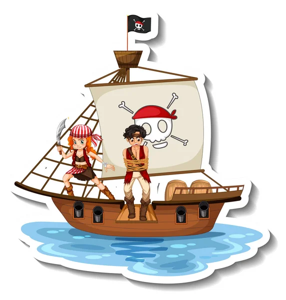 Una Plantilla Pegatina Con Piratas Barco Ilustración Aislada — Vector de stock