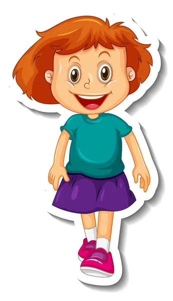 Sticker Template Girl Standing Posing Cartoon Character Isolated Illustration — Stock Vector