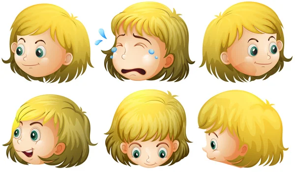 Expressions and emotions of a blonde girl — Stock Vector