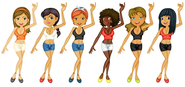 Chicas diferentes bailando — Vector de stock