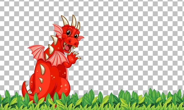 Dragon Postać Kreskówki Zielonej Trawie Przejrzystym Tle Ilustracji — Wektor stockowy