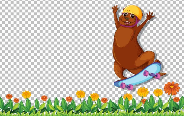 Beaver Jugando Monopatín Sobre Fondo Transparente Ilustración — Vector de stock