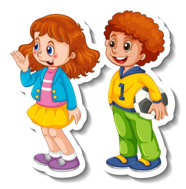 Bir çift çocuk çizgi film karakteri olan çıkartma şablonu izole edilmiş.