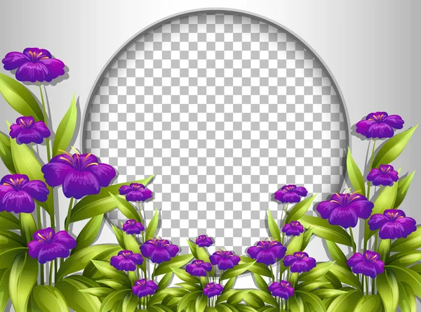 Ronde Frame Transparant Met Paarse Bloemen Template Illustratie — Stockvector