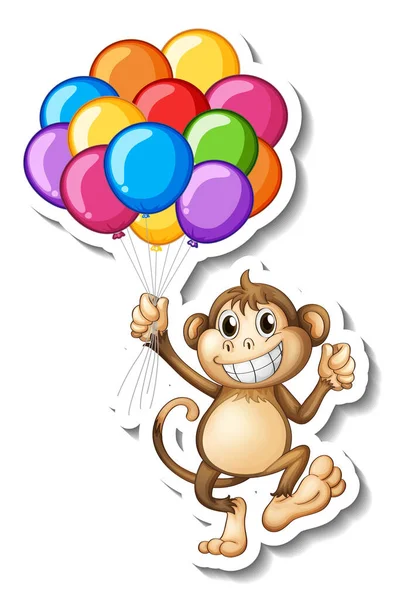 Sticker Template Monkey Holding Many Balloons Illustration — Stock Vector