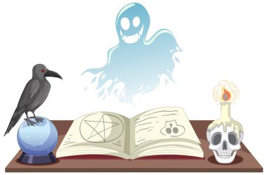 Cadı nesneleri resimli Cadılar Bayramı hayalet ruhu