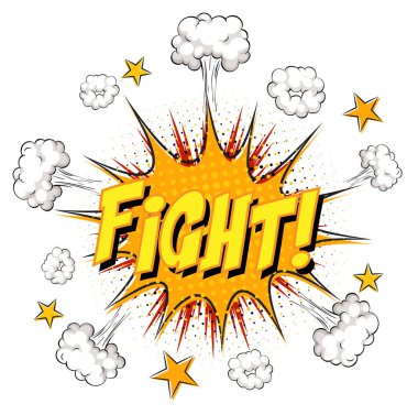 Beyaz arkaplan illüstrasyonunda izole edilmiş komik bulut patlaması üzerine dövüş metni