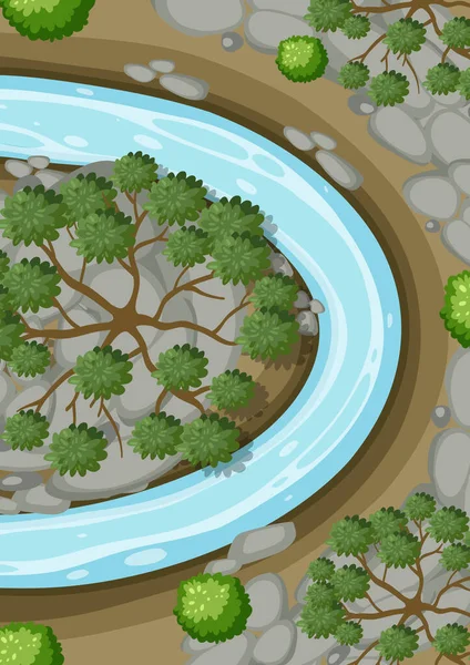森林景観図による川との空中風景 — ストックベクタ
