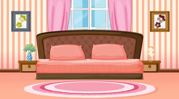 Diseño Interior Dormitorio Rosa Con Ilustración Muebles — Vector de stock