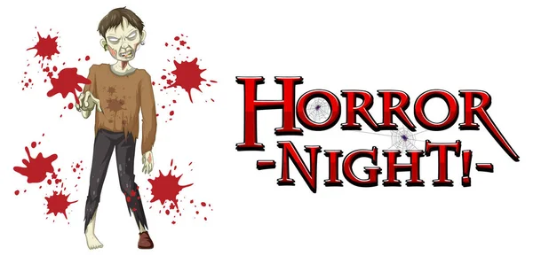 Horror Nacht Textdesign Mit Gruseliger Zombie Illustration — Stockvektor