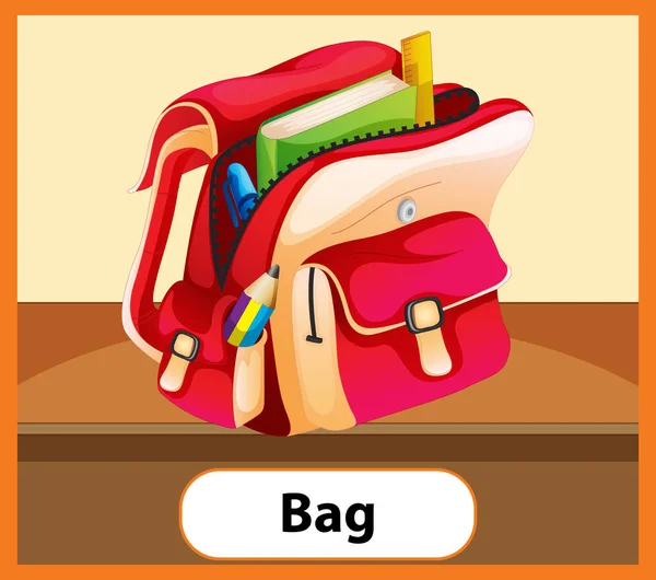 Educational English Word Card School Bag Illustration — Stock Vector