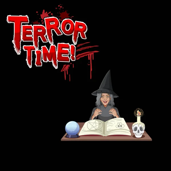 Logo Terror Time Avec Vieille Illustration Personnage Dessin Animé Sorcière — Image vectorielle