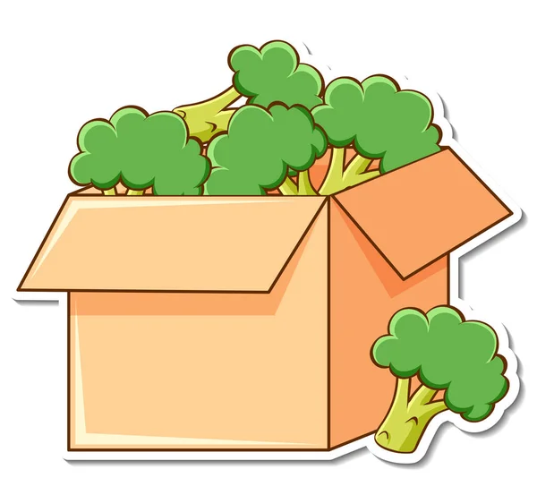 Modello Adesivo Con Molti Broccoli Una Scatola Illustrazione — Vettoriale Stock