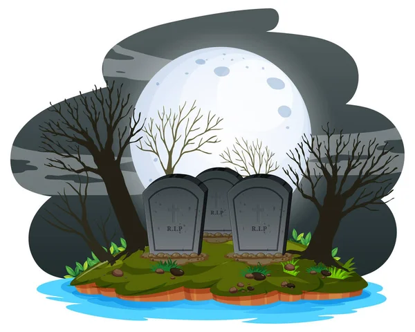 Friedhof Bei Nacht Mit Supermond Illustration — Stockvektor