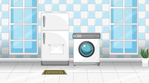 Scène Met Koelkast Wasmachine Kamer Illustratie — Stockvector