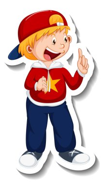 İzole edilmiş bir erkek çizgi film karakteri ile çıkartma şablonu