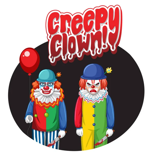 Distintivo Clown Raccapricciante Con Due Clown Inquietanti Illustrazione — Vettoriale Stock