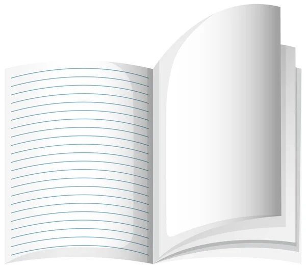 Geöffnetes Leeres Notizbuch Weiße Hintergrundillustration — Stockvektor