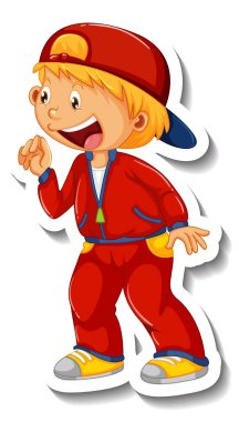 İzole edilmiş bir erkek çizgi film karakteri ile çıkartma şablonu