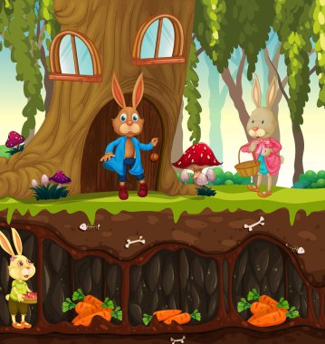 Bahçe sahnesinin zemin yüzeyine sahip yeraltı tavşan deliği.