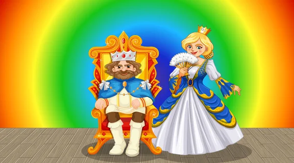 Персонаж Мультфильма Король Королева Радужном Фоне — стоковый вектор