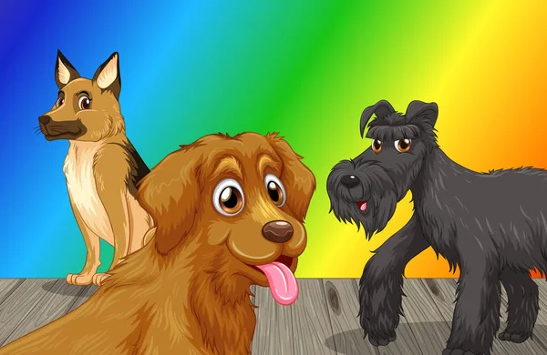 Karakter Kartun Anjing Domestik Pada Ilustrasi Latar Belakang Gradien Pelangi - Stok Vektor
